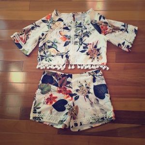 Retro sweet tropical print short & crop top set S